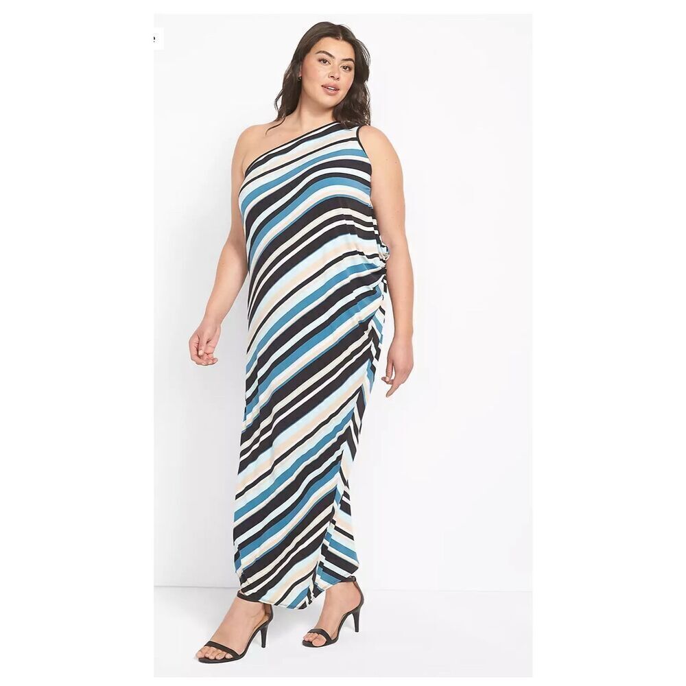 Lane Bryant‎ One-Shoulder Draped Maxi Dress size 14/16 vacation beach resort